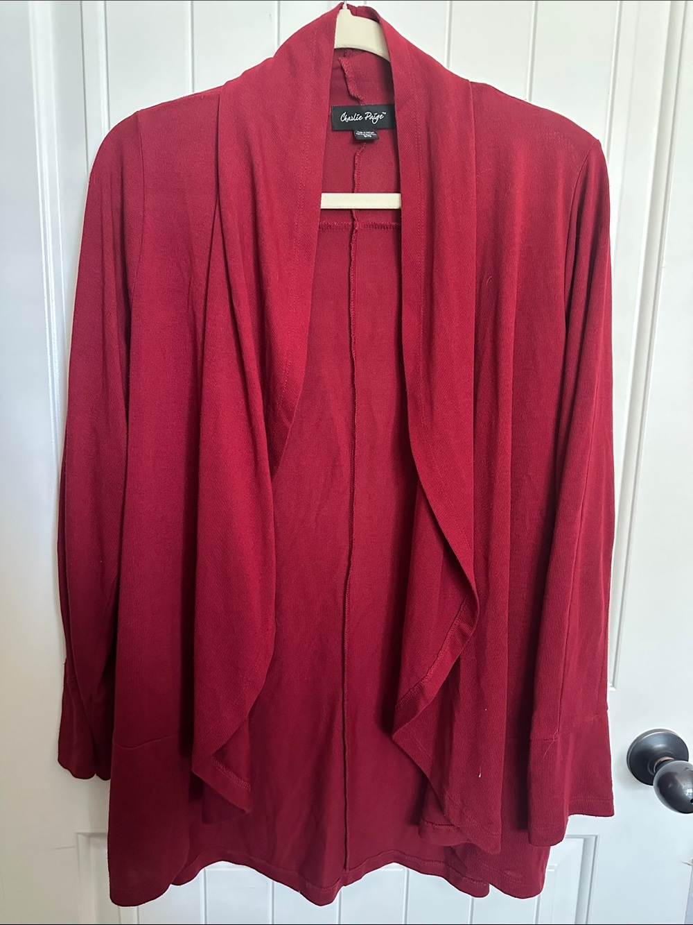 Charlie Paige Draped Open-Front Cardigan in Deep Red